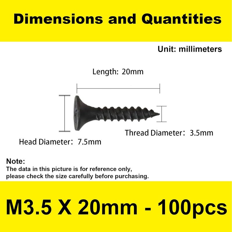 LERNOU #6 x 3/4'' Black Self-Tapping Screws, Phillips Flat Head Short Head Screws, Countersunk Head Cabinet Screws, Phillips Wood Screws for Various Woodworking Repairs and DIY Projects (100 pcs) - Image 2